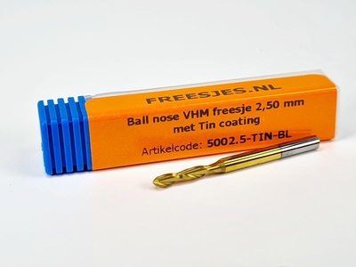 Ball nose VHM freesje 2,50 mm met Tin coating