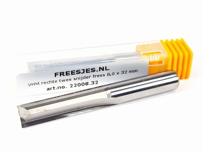 VHM rechte twee snijder frees 8,0 x 25 mm