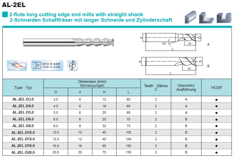 Aluminium VHM frees 16,0 mm extra lang