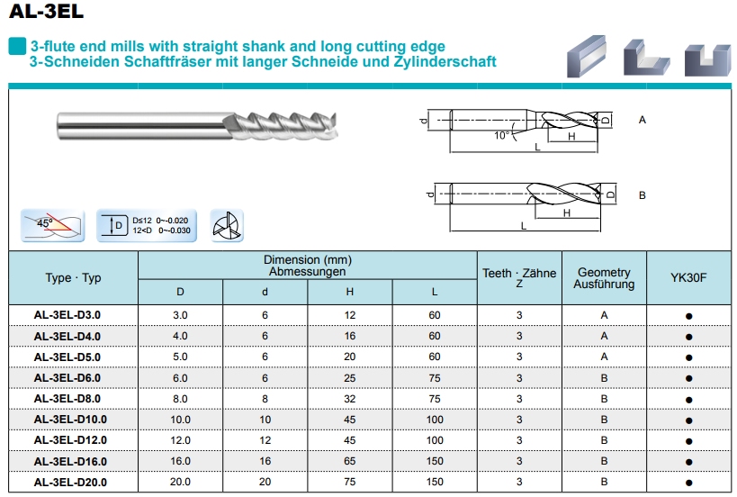 Aluminium VHM frees 8,0 mm extra lang
