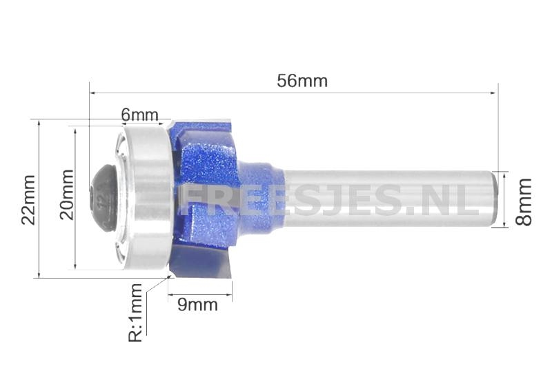 hoek afrondfrees R1 x Ø22 mm