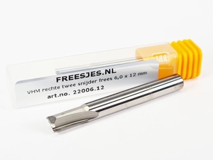 VHM rechte twee snijder frees 6,0 x 12 mm