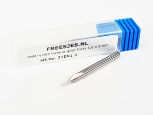 VHM rechte twee snijder frees 1,0 x 3 mm